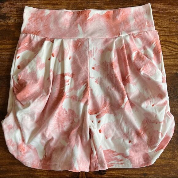 Simple Addiction Pink & White Tie Dye High Waist Harem Shorts - Picture 5 of 7
